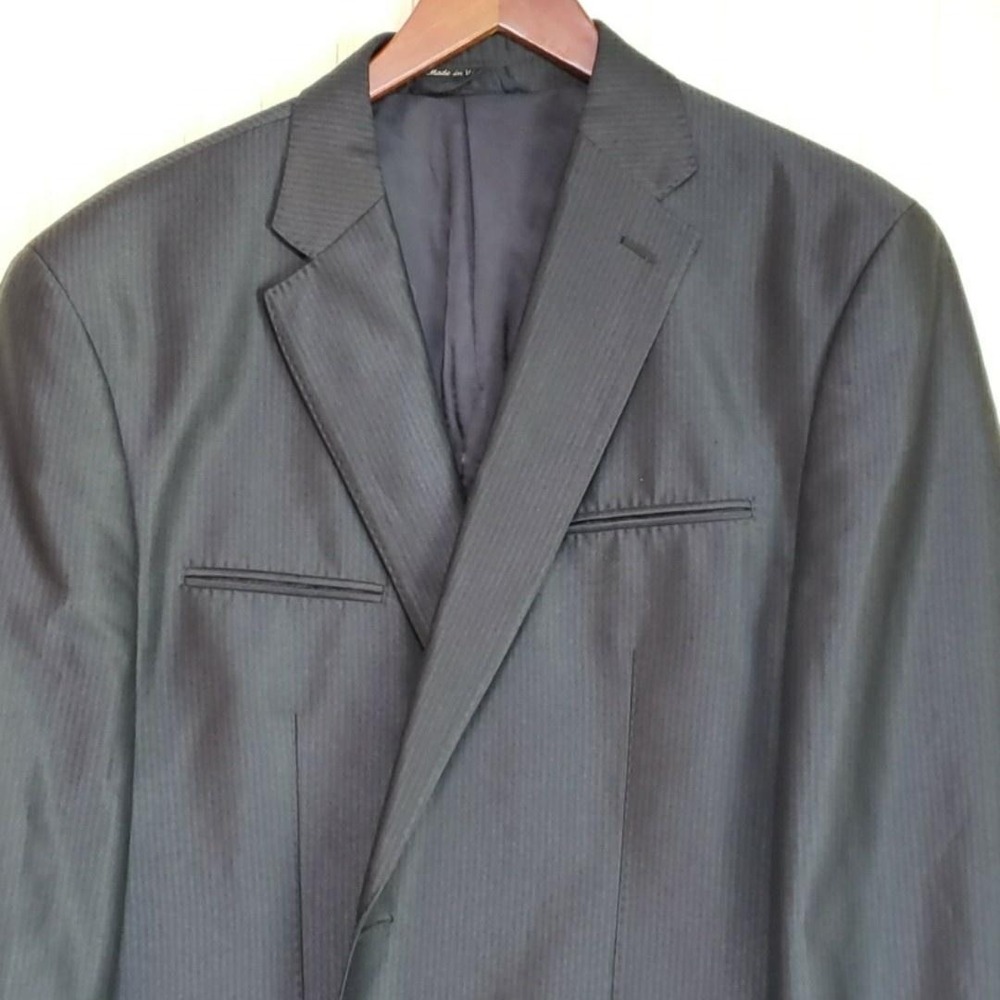 Sean John Suit Jacket Blazer Mens 44L Blue Stripe Polyester Rayon Notch Lapel